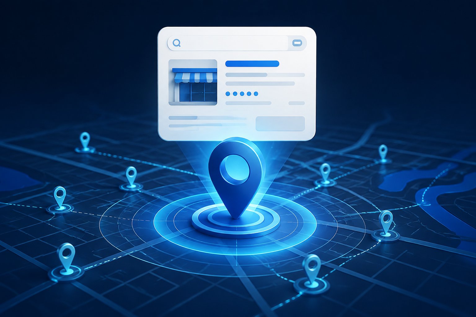 Location marker and connected neighbourhood points representing local search visibility
