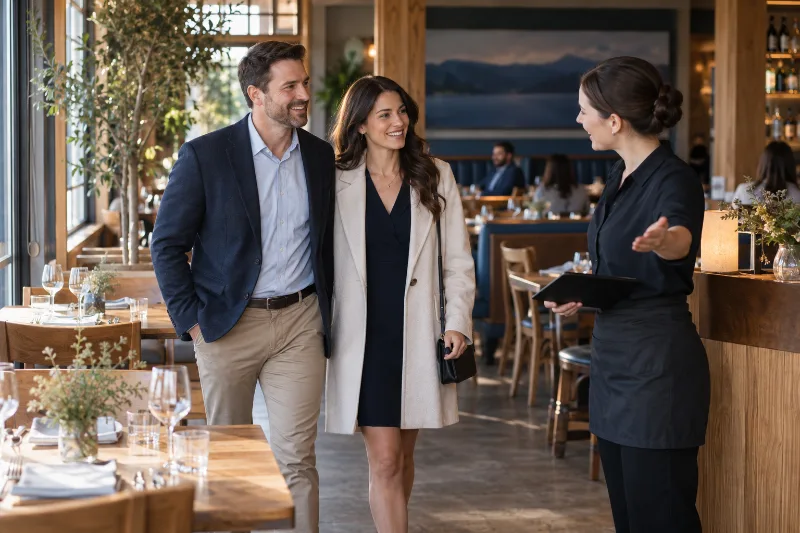 Restaurant host welcoming guests